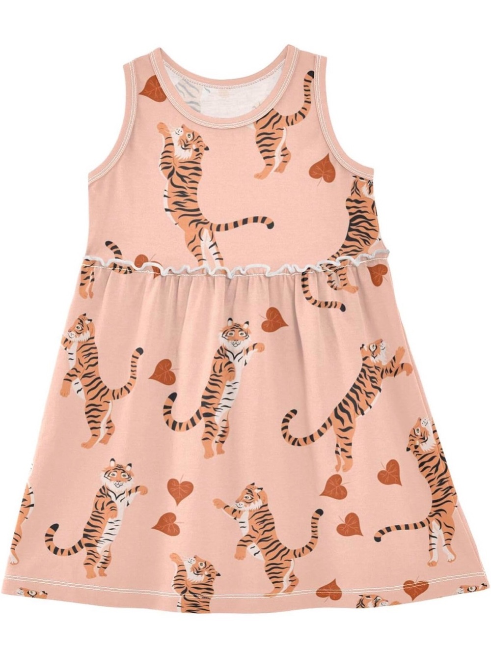 Girls' Peach Tiger Print Sleeveless Dress